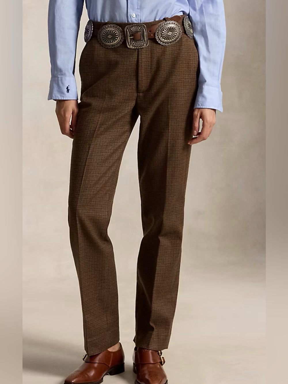 Ralph Lauren Brown Houndstooth Wool- Tailored Straight